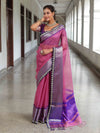 Banarasee Handwoven Plain Tissue Saree With Contrast Border & Lace-Baby Pink & Violet