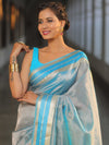 Banarasee Handwoven Plain Tissue Saree With Zari Border-Blue