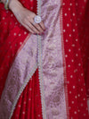 Banarasee Semi Chiffon Saree With Buti Design Contrast Border & Lace-Red & Light Pink