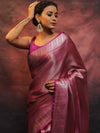 Banarasee Handwoven Tissue Silver Zari Saree-Magenta