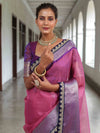 Banarasee Handwoven Plain Tissue Saree With Contrast Border & Lace-Baby Pink & Violet
