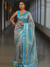 Banarasee Handwoven Plain Tissue Saree With Zari Border-Blue