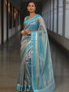 Banarasee Handwoven Plain Tissue Saree With Zari Border-Blue