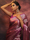 Banarasee Handwoven Tissue Silver Zari Saree-Magenta