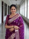 Banarasee Organza Mix Saree With Zari Buta Design & Floral Border-Purple