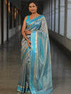 Banarasee Handwoven Plain Tissue Saree With Zari Border-Blue