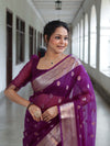 Banarasee Organza Mix Saree With Zari Buta Design & Floral Border-Purple