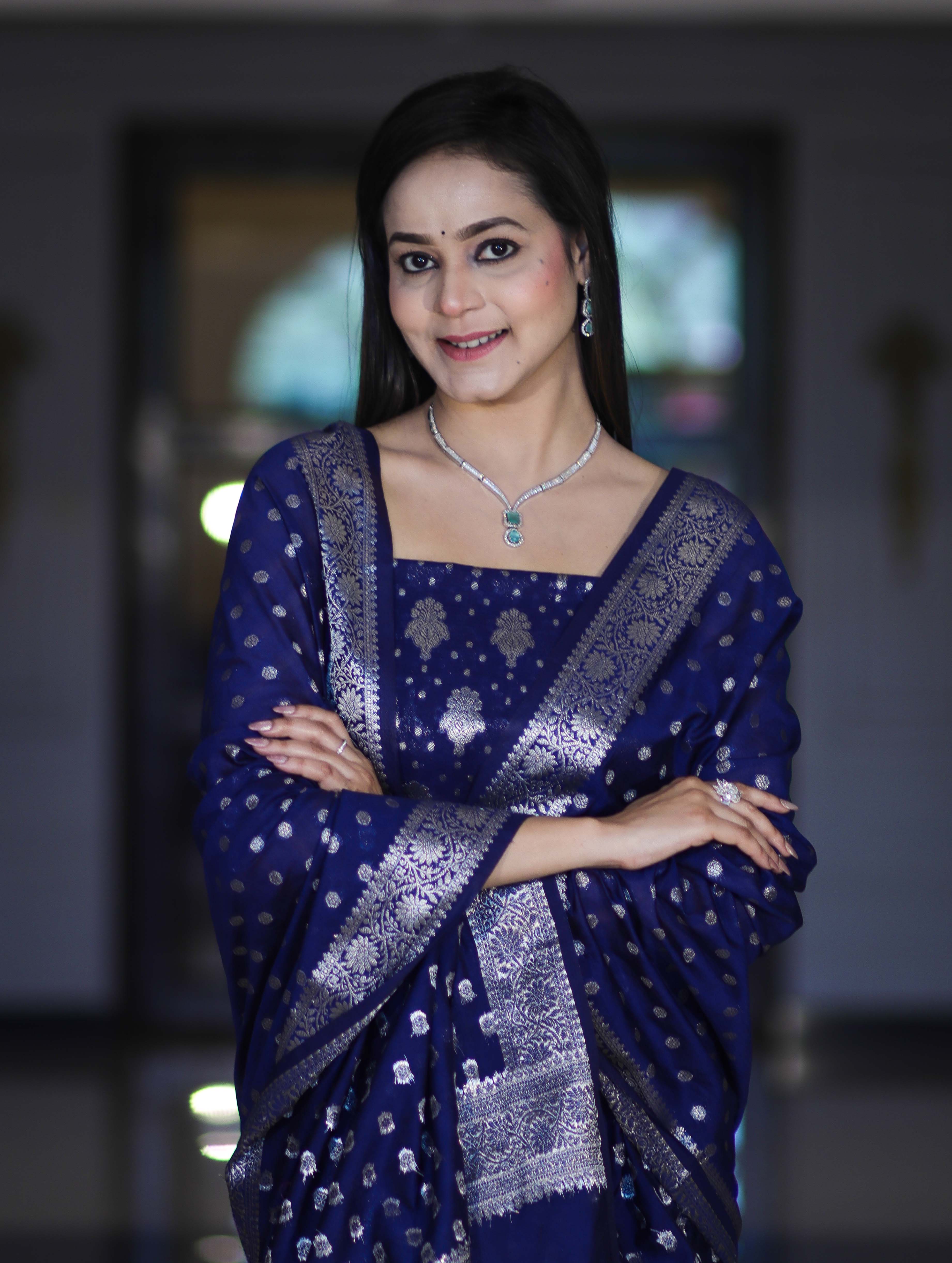 Banarasee Faux Georgette Zari Work Salwar Kameez Fabric With Dupatta Set-Blue