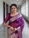 Banarasee Organza Mix Saree With Zari Buta Design & Floral Border-Purple