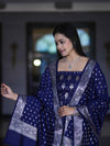 Banarasee Faux Georgette Zari Work Salwar Kameez Fabric With Dupatta Set-Blue