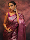 Banarasee Handwoven Tissue Silver Zari Saree-Magenta