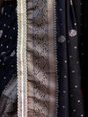 Banarasee Handwoven Faux Georgette Saree With Antique Zari Work Floral Border & Lace-Black