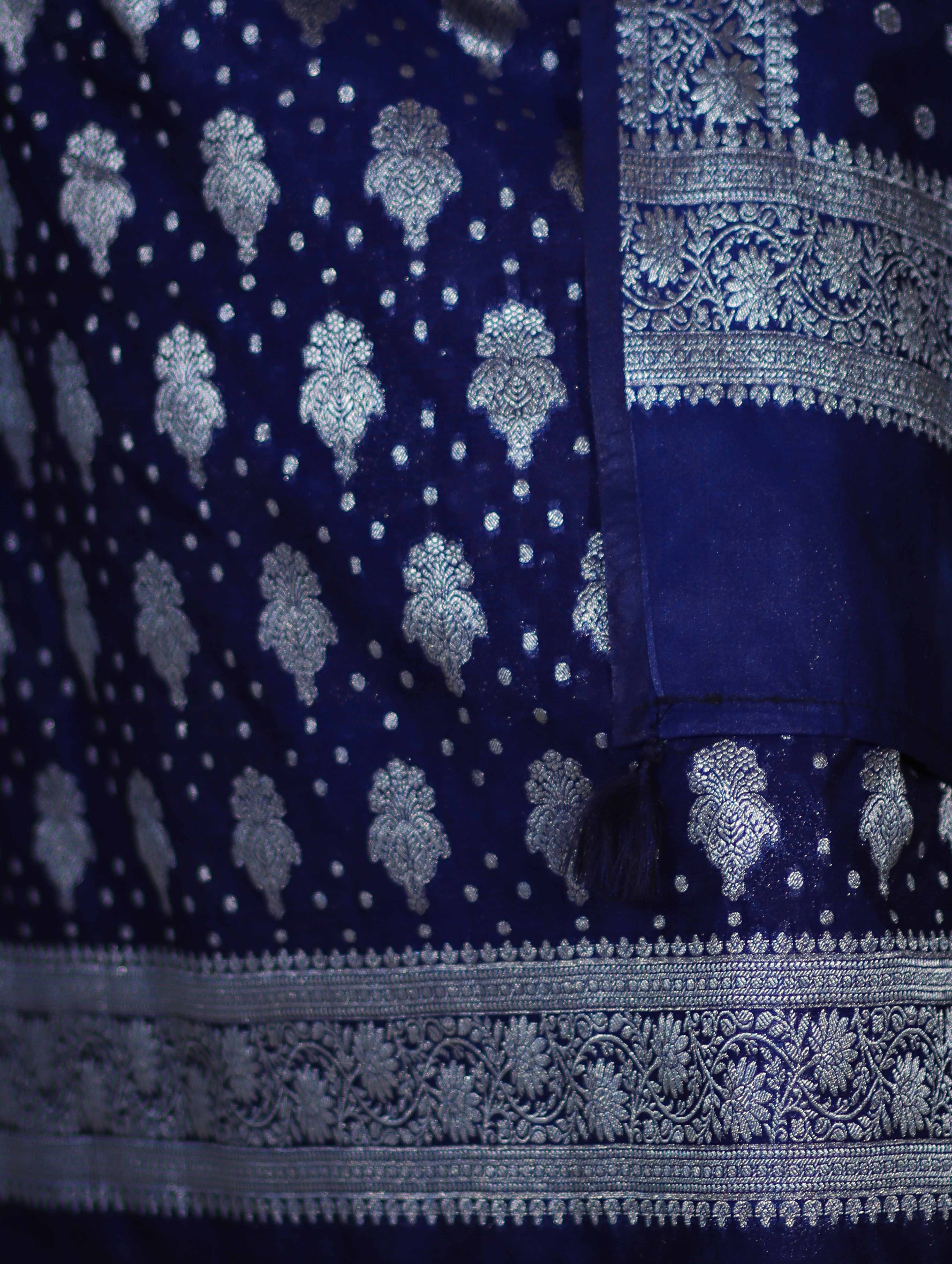 Banarasee Faux Georgette Zari Work Salwar Kameez Fabric With Dupatta Set-Blue