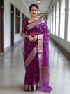 Banarasee Organza Mix Saree With Zari Buta Design & Floral Border-Purple