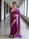 Banarasee Organza Mix Saree With Zari Buta Design & Floral Border-Purple