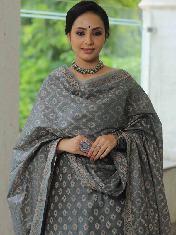 Banarasee Salwar Kameez Cotton Silk Resham Buti Woven Fabric-Grey