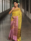 Banarasee Pure Chiffon Saree With Antique Zari Work-Yellow & Pink