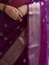 Banarasee Organza Mix Saree With Zari Buta Design & Floral Border-Purple
