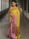 Banarasee Pure Chiffon Saree With Antique Zari Work-Yellow & Pink