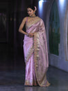 Banarasee Handloom Tissue Saree With Zari Buti Design Floral Border & Lace-Pastel Pink