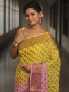 Banarasee Pure Chiffon Saree With Antique Zari Work-Yellow & Pink