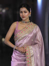 Banarasee Handloom Tissue Saree With Zari Buti Design Floral Border & Lace-Pastel Pink