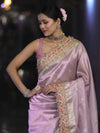 Banarasee Handloom Tissue Saree With Zari Buti Design Floral Border & Lace-Pastel Pink