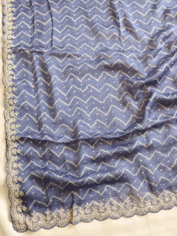Banarasee Chiffon Bandhani Print Saree With Hand Work-Lilac
