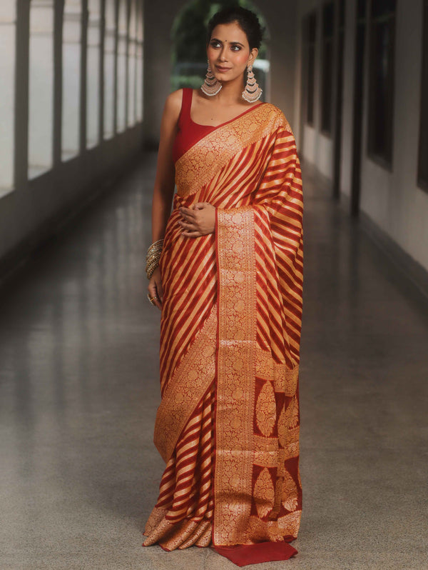 Banarasee Pure Chiffon Saree With Resham Zari Work-Maroon