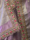 Banarasee Handloom Tissue Saree With Zari Buti Design Floral Border & Lace-Pastel Pink