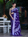Banarasee Semi Chiffon Saree With Silver Zari Work & Contrast Blouse-Violet