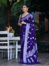 Banarasee Semi Chiffon Saree With Silver Zari Work & Contrast Blouse-Violet