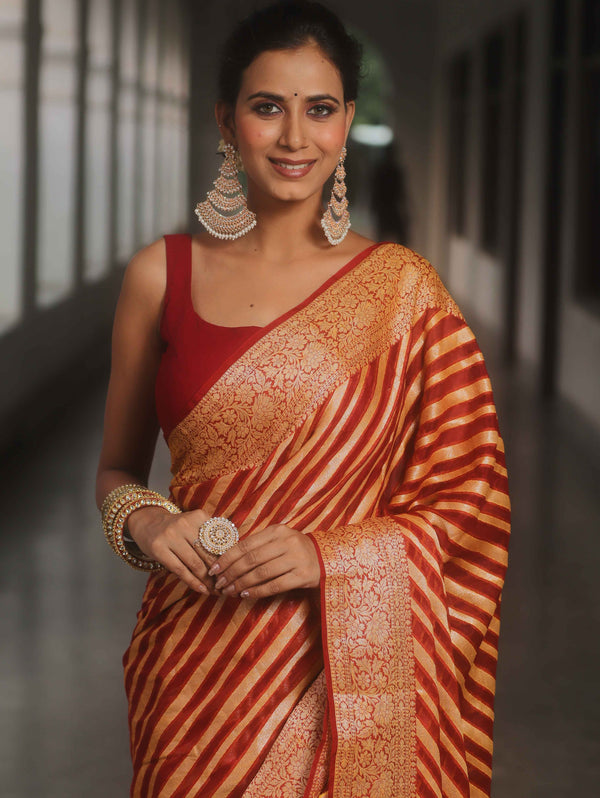 Banarasee Pure Chiffon Saree With Resham Zari Work-Maroon