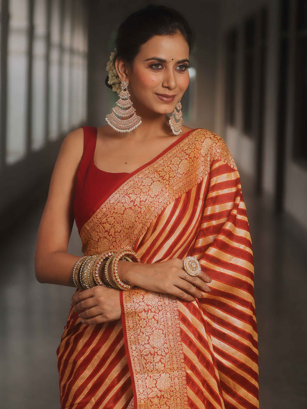 Banarasee Pure Chiffon Saree With Resham Zari Work-Maroon