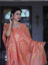 Banarasee Cotton Silk Salwar Kameez Fabric With Zari Jaal Design Dupatta Set-Peach