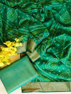 Banarasee Chiffon Bandhani Print Saree With Gold Zari Lace Border-Green