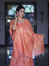 Banarasee Cotton Silk Salwar Kameez Fabric With Zari Jaal Design Dupatta Set-Peach