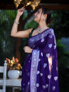 Banarasee Semi Chiffon Saree With Silver Zari Work & Contrast Blouse-Violet