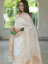 Banarasee Handloom Chanderi Salwar Kameez Fabric With Meena & Zari Design-White