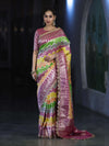 Banarasee Handwoven Faux Georgette Saree With Zigzag Pattern Zari Design Border & Lace-Multicolor