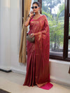 Banarasee Handwoven Semi Silk Saree With Zari Jaal Design & Border-Pink