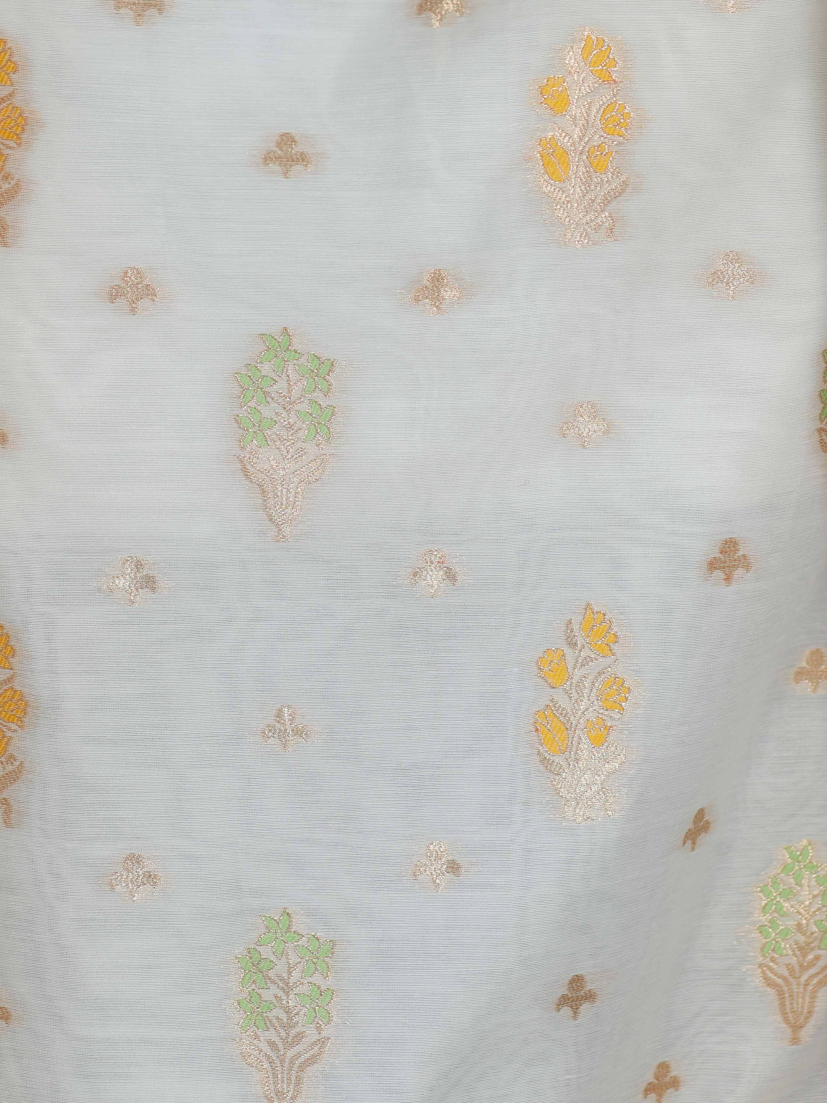 Banarasee Handloom Chanderi Salwar Kameez Fabric With Meena & Zari Design-White