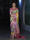Banarasee Handwoven Faux Georgette Saree With Zigzag Pattern Zari Design Border & Lace-Multicolor