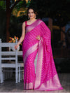 Banarasee Handwoven Chiffon Saree With Polka Dots Design & Border-Pink