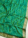 Banarasee Chiffon Bandhani Print Saree With Gold Zari Lace Border-Green