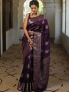 Banarasee Handwoven Semi Silk Saree With Zari Buti Design-Wine