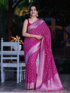 Banarasee Handwoven Chiffon Saree With Polka Dots Design & Border-Magenta