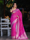 Banarasee Handwoven Chiffon Saree With Polka Dots Design & Border-Pink