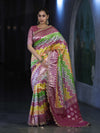 Banarasee Handwoven Faux Georgette Saree With Zigzag Pattern Zari Design Border & Lace-Multicolor
