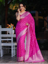 Banarasee Handwoven Chiffon Saree With Polka Dots Design & Border-Pink
